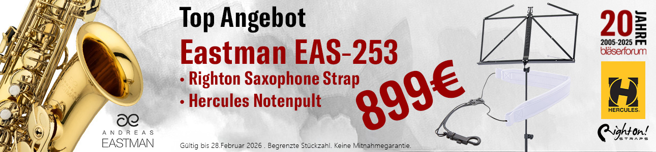 Top Angebot - Andreas Eastman Altsaxophon inkl. Hercules Notenpult und RightOn! Saxophongurt. Nur 899 Euro